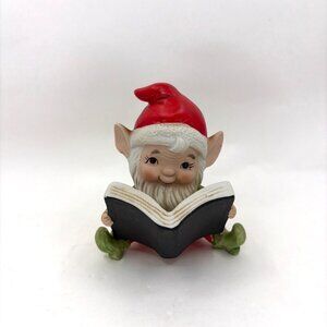 Vtg Homco Elf Reading Book Ceramic Figurine Bisque Christmas Holiday Decor 5406